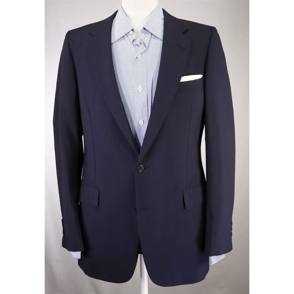 Chester Barrie Savile Row Navy Blue Wool Mohair 2Btn Sharkskin Blazer Jacket 40R